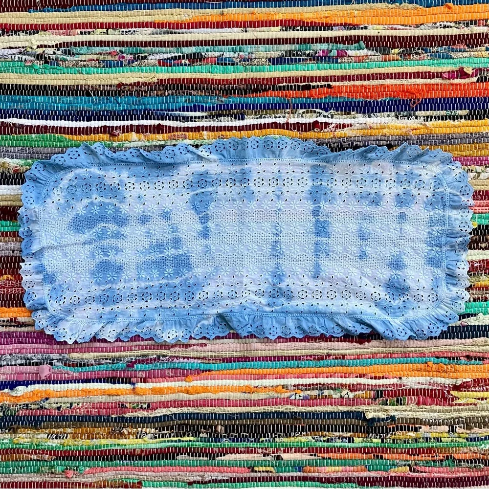 Tie dye cotton eyelet lace long doily table runner